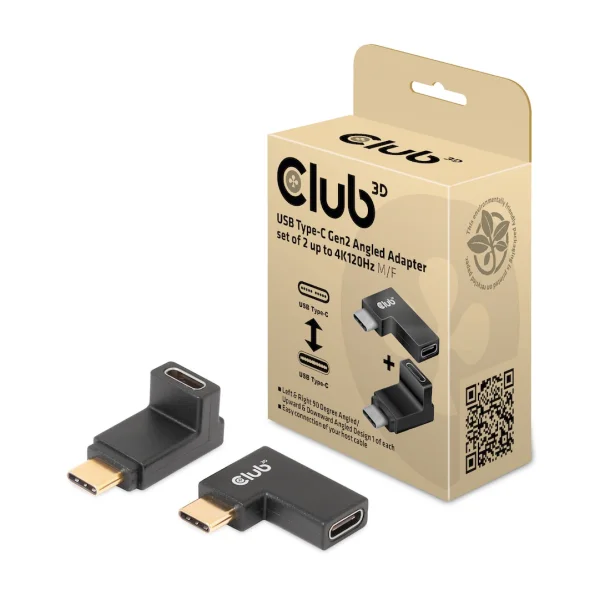 Club 3D USB-Typ-C Gen2 gewinkelte Adapter 2 Stk. bis zu 4K120Hz St./B.