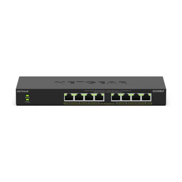 NETGEAR 8-Port PoE Gigabit Ethernet Unmanaged Essentials Switch (GS308LP): mit 8 x PoE+ bei 60 W, erweiterbar, Desktop-, Wand- oder Rack-Befestigung