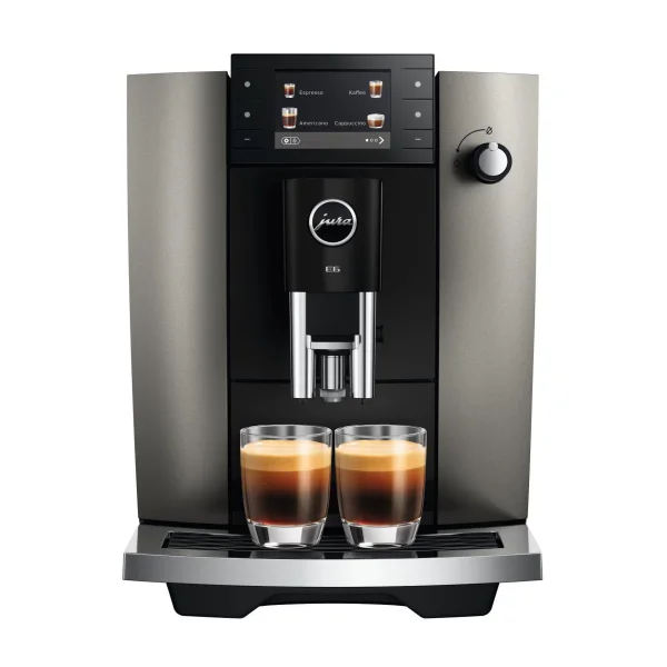 JURA E6 (ED) Kaffeevollautomat, 17 Spezialitäten, 3,5''-Farbdisplay, WiFi-fähig, Hot & Light Brew, Feinschaum-Technologie, Energiesparmodus, Dark Inox