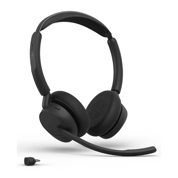 Jabra Evolve3 45 Stereo UC Schwarz Kabelloses Bluetooth-Headset, USB-C Dongle, ANC, Zertifiziert für UC, Zoom und Google Fast Pair, unterstützt Google Meet