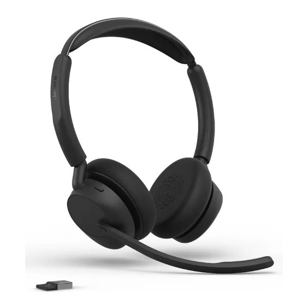 Jabra Evolve3 45 Stereo UC Schwarz Kabelloses Bluetooth-Headset, USB-A Dongle, ANC, Zertifiziert für UC, Zoom und Google Fast Pair, unterstützt Google Meet
