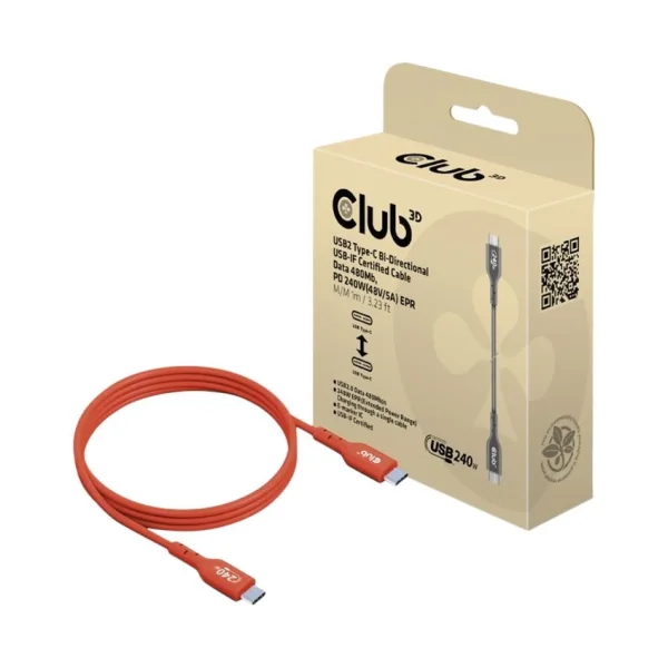 Club 3D USB 2.0 Typ-C Kabel Bidirektional USB-IF 480Mb PD 240W St./St. 1m orange
