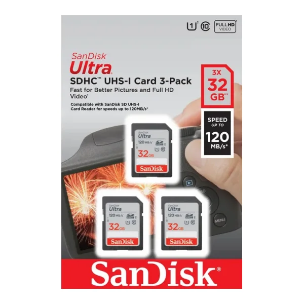 SanDisk Ultra 32 GB SDHC Speicherkarte (120 MB/s, Class 10, UHS-I) 3er Pack