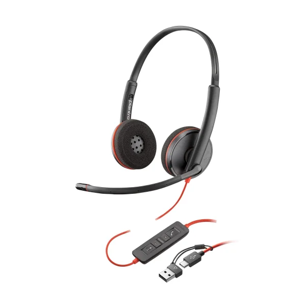 Poly Blackwire 3220 Schwarz Kabelgebundenes Stereo-Headset, USB-C/A, unterstützt Poly Lens