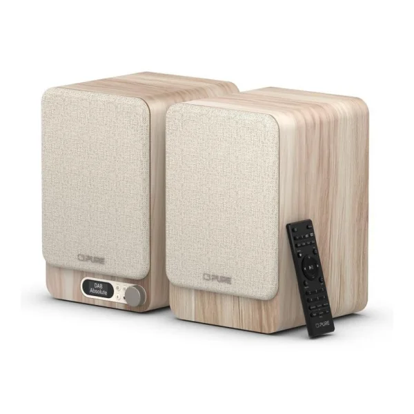 Pure Classic Active Stereo-Soundsystem DAB+/FM, Bluetooth, USB-C; HDMI, optical-In, Fernbedienung beige/Eiche