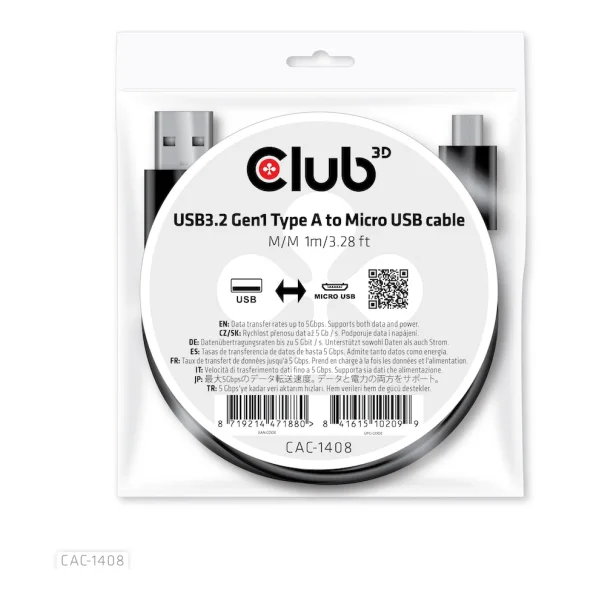 Club 3D USB 3.2 Typ-A auf micro USB Kabel 1m St./St. schwarz