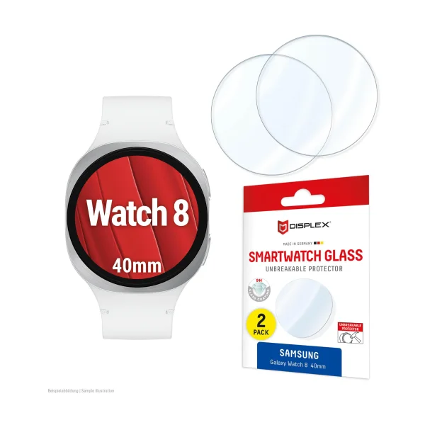DISPLEX Samsung Galaxy Watch 8 (40mm) Schutzfolie, 2 Stück, Schutzglas