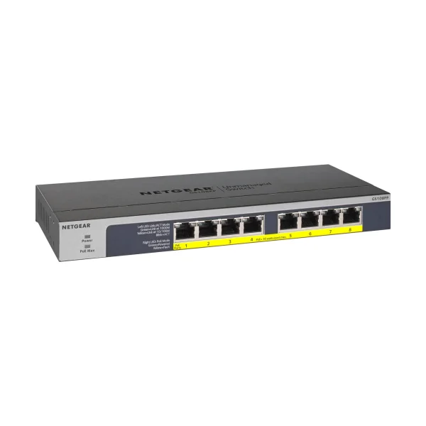Netgear GS108LP 8-Port Gigabit Ethernet LAN PoE Switch Unmanaged (mit 8x PoE+ 60W erweiterbar, Desktop- oder Rack-Montage)