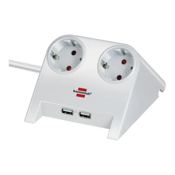 Brennenstuhl Desktop Power 2-fach + 2x USB 2.0 Charger 2100mA weiss