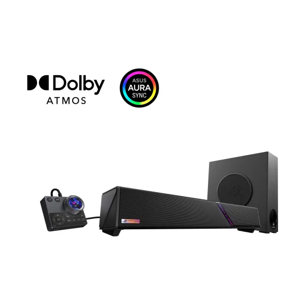 ASUS ROG Gjallar Dolby Atmos Gaming Soundbar mit kabellosem Subwoofer – Premium 2.1.2 Surround-Sound für Gamer