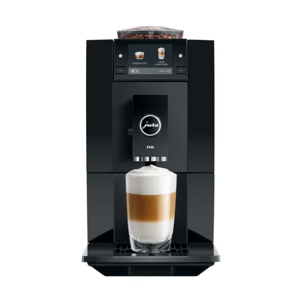 JURA A8 Piano Black (EA) Kaffeevollautomat – 18 Kaffeespezialitäten, P.A.G.3 Mahlwerk, 2,8"-Farbdisplay, 19 cm schmal