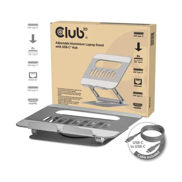 Club 3D CSV-2554 Laptop-Ständer aus Aluminium mit Hub 100W 360°