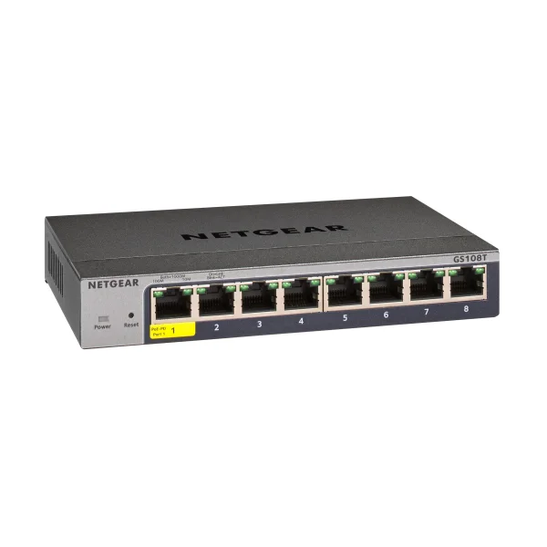 NETGEAR 8-Port Gigabit Ethernet Smart Switch (GS108T): Managed, mit 1 PD-Port, optionales Insight Cloud , Desktop oder Wandmontage geräuscharmer Betrieb und Service über die gesamte Lebensdauer