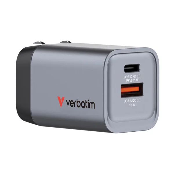 Verbatim 32200 GaN-Ladegerät 35W mit 2 Anschlüssen grau QC 3.0 Power Delivery 3.0