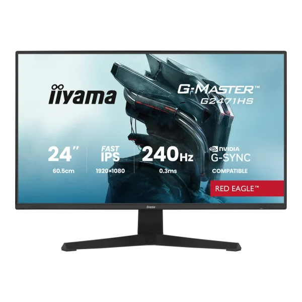 Iiyama G-Master G2471HS-B1 Red Eagle Gaming-Monitor 60.5 cm (23.8 Zoll), schwarz (matt), FullHD, Fast-IPS, HDMI, DP, G-Sync komp., 240Hz Panel (G2471HS-B1)