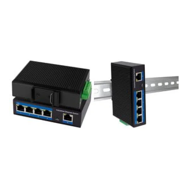 LogiLink Industrial Gigabit Ethernet Switch, 5-Port 10/100/1000 Base-TX RJ45, Plug & Play, schwarzes Metallge - 1 Stück (NS202)