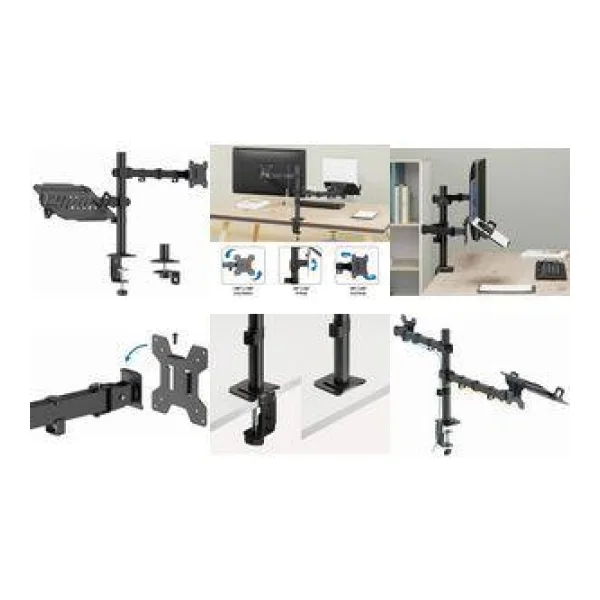 LogiLink Monitorhalterung mit Notebookhalterung, schwarz Tragkraft Monitor: 10 kg / Notebook: 9 kg, aus schwarzem - 1 Stück (BP0220)