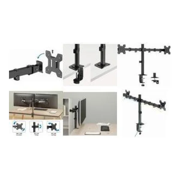 LogiLink Doppel-Monitorhalterung, Armlänge: 376 mm, schwarz mit Klemme, für Monitore 43,18 cm - 81,28 cm (17 - 32), - 1 Stück (BP0217)