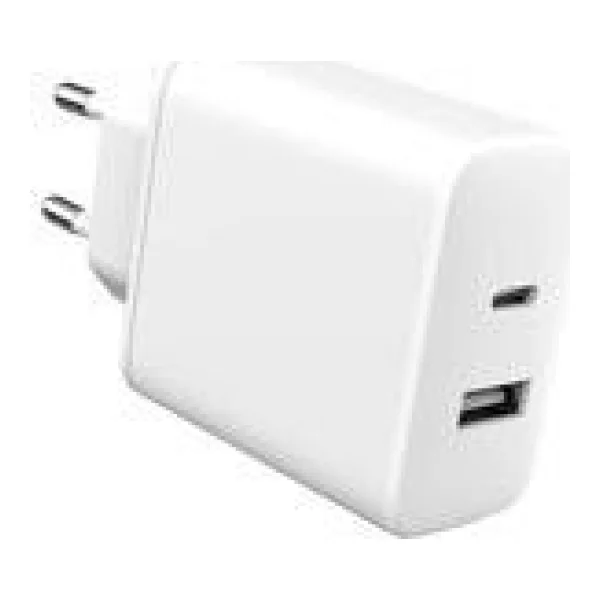 eSTUFF INFINITE - Netzteil - 100 % recycelter Kunststoff, EU-Stecker - 32 Watt - 3 A - Apple Fast Charge, PD 3,0, QC 3.0 - 2 Ausgabeanschlussstellen (USB Typ A, 24 pin USB-C) - weiß (ES637031)
