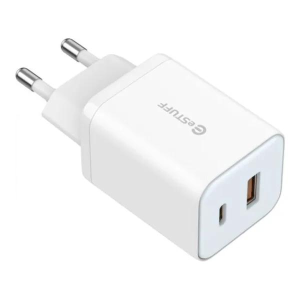 eSTUFF Home Charger 65W GaN - USB-C+ USB-A EU Plug - White BULK (ES635065-BULK-ITH)