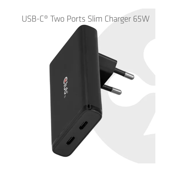 Club3D Ladegerät 2xUSB Typ C Slim PD3.1 65W, GaN retail (CAC-1935)