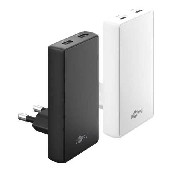 Goobay USB-C PD GaN Dual-Schnellladegerät 90° Flat 65 W schwarz - 2x -Anschlüsse (75725)