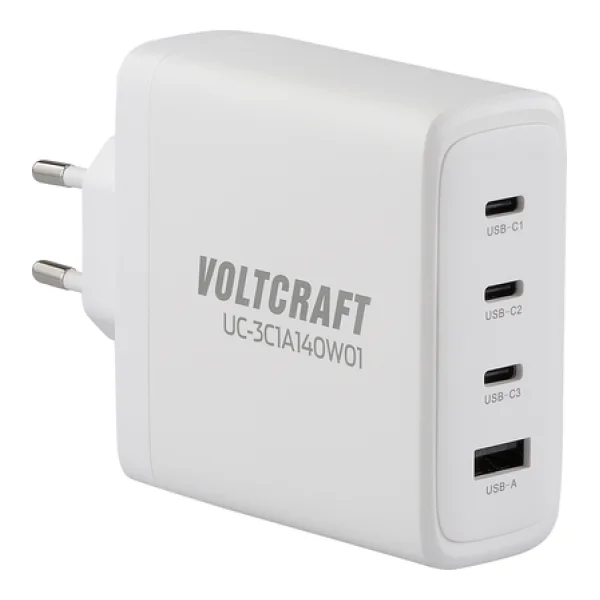 Voltcraft UC-3C1A140W01 USB-Ladegerät 140W GaN 3x USB-C® 1x USB-A PD 3.1 Weiß