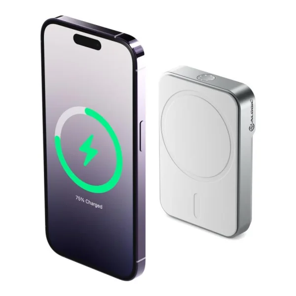 ALOGIC Matrix - Induktive Power Bank - 5000 mAh - 18 Watt - 12 A - Fast Charge (magnetisch, 24 pin USB-C) - auf Kabel: USB-C - weiß (MSPB5KWH)
