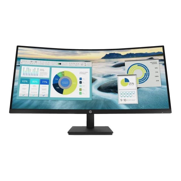 HP P34hc G4 - P-Series - LED-Monitor - gebogen - 86.36 cm (34) - 3440 x 1440 WQHD @ 60 Hz - VA - 250 cd/m² - 3500:1 - 5 ms - HDMI, DisplayPort, USB-C - Lautsprecher - Schwarz [Energieklasse G]