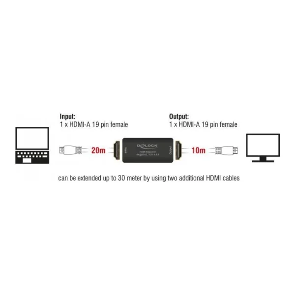 Delock HDMI Repeater - Erweiterung für Video/Audio - HDMI - bis zu 30 m (11462)