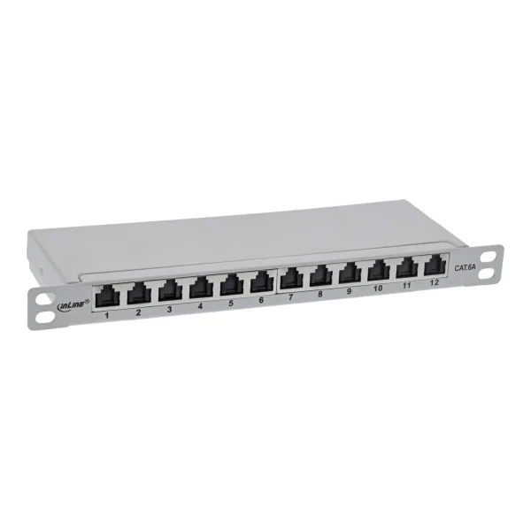 InLine® 25,40cm (10) Patchfeld Cat.6A 0,5HE 12-fach, lichtgrau, RAL7035, mit Staubschutz (76819A)