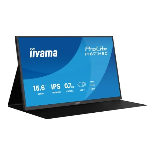 iiyama P1671HSC-B1, LED-Monitor - (39.5 cm (15.6 Zoll), schwarz (matt), Portabler Monitor mit USB-C-Dock, Lautsprechern und Lederhülle) [Energieklasse D] (P1671HSC-B1)