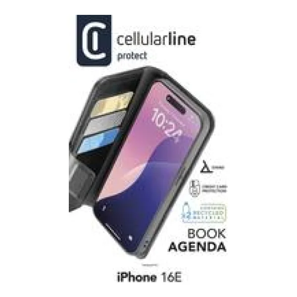 Cellularline Book Agenda 2 Case für - Apple iPhone 16E - Black (BOOKAG2IPHSE4K)