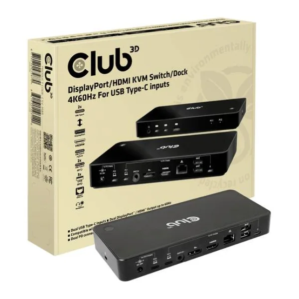 Club3D KVM Switch 4K60Hz KVM-Umschalter HDMI, DisplayPort® Fernbedienung 3840 x 2160 Pixel