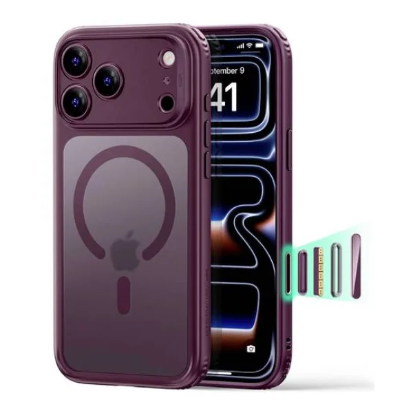 ESR Classic Hybrid Magnet Case mit Kamerasteuerung Taste | Apple iPhone 18 Pro/17 Pro | frosted deep burgundy (transparent)