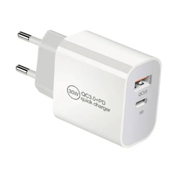 IWH USB Ladegerät 30W 1x USB-A, 1x USB-C® USB PD, QC 3.0 Weiß Innenbereich