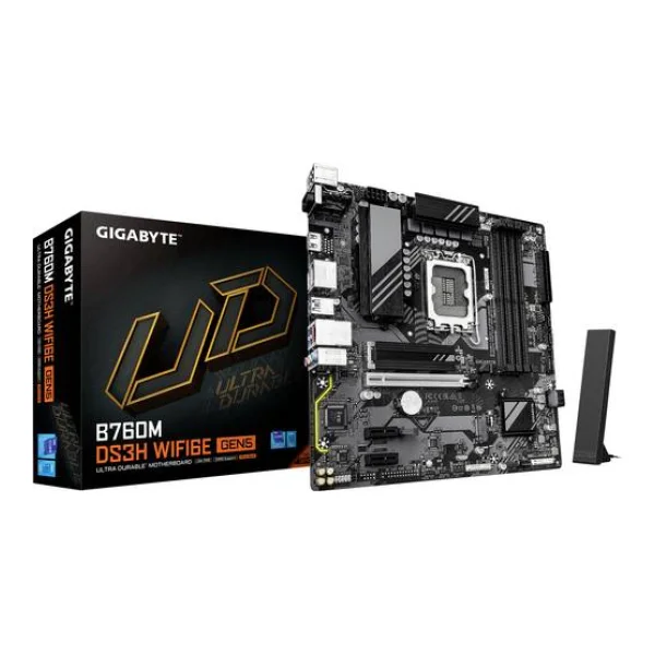 Gigabyte B760M DS3H WF6E GEN5 Mainboard Sockel (PC) Intel® 1700 Formfaktor (Details) Micro-ATX Mainboard-Chipsatz Intel® B760 Express