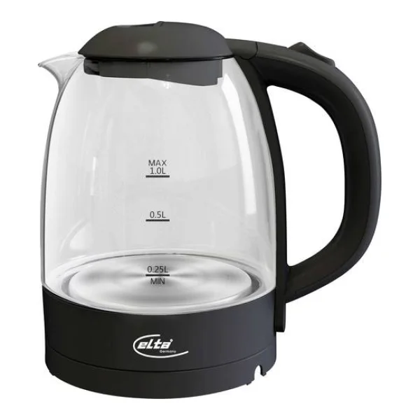 Elta GWK-1000.1 Wasserkocher Schwarz, Transparent Fassungsvermögen: 1l