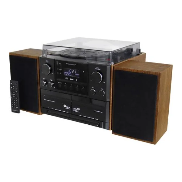 Soundmaster MCD5600BR Stereoanlage Plattenspieler, DAB+, UKW, Bluetooth®, CD, Kassette, USB, 2 x 5W Braun (Edelholzoptik matt)