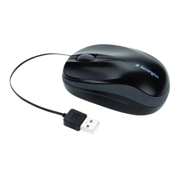 Kensington Pro Fit™ Retractable Maus USB Optisch Schwarz 3 Tasten 1000 dpi Kabeleinzug, Spritzwassergeschützt