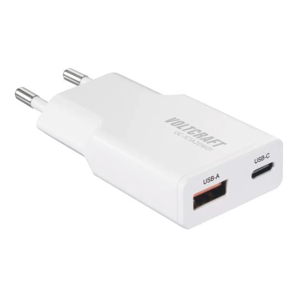 VOLTCRAFT UC-1C1A20W01 USB Ladegerät 20W 1x USB-A, 1x USB-C® Fast Charge, USB PD 3.0 Weiß GaN