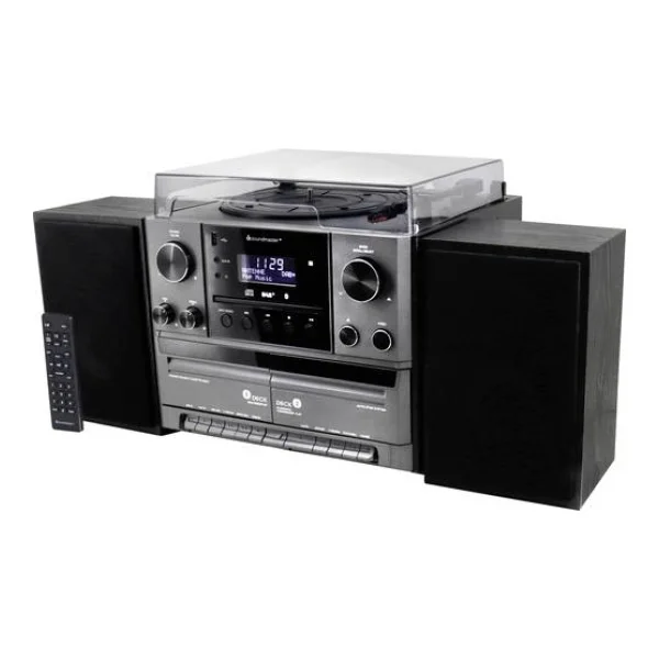 Soundmaster MCD5600SW Stereoanlage Plattenspieler, DAB+, UKW, Bluetooth®, CD, Kassette, USB, 2 x 5W Schwarz