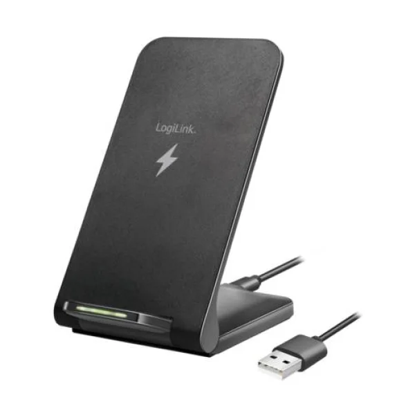 LogiLink Smartphoneständer mit kabelloser Ladefunktion, 2 Spulen, 15 W, schwarz