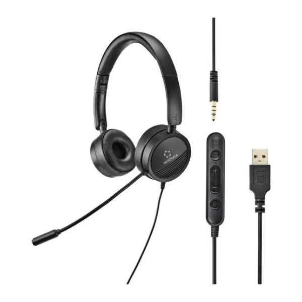 Renkforce RF-HS-360 On Ear Headset kabelgebunden Stereo Schwarz Lautstärkeregelung, Mikrofon-Stummschaltung Computer