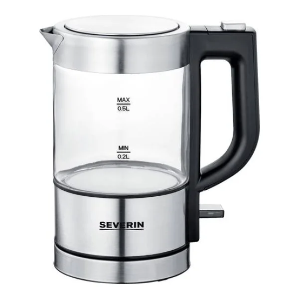 Severin 3472 Wasserkocher schnurlos, Überhitzungsschutz Edelstahl (gebürstet), Schwarz Fassungsvermögen: 0.5 l