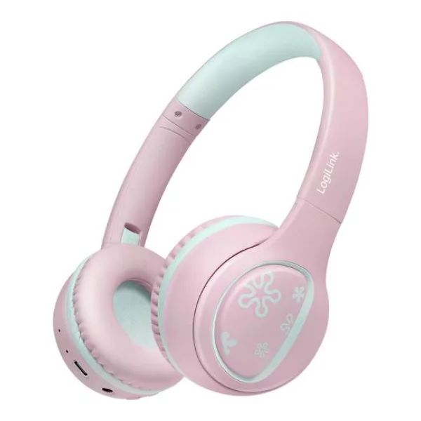 LogiLink BT0073P On Ear Headset Bluetooth®, kabelgebunden Rosa, Hellblau Faltbar, Lautstärkebegrenzung