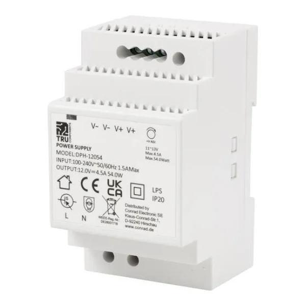 TRU COMPONENTS TC-10580816 Hutschienen-Netzteil (DIN-Rail) 12 V/DC 4.5A 54W Anzahl Ausgänge:1 x Inhalt 1St.