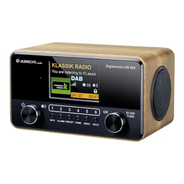 Albrecht DR 865 Tischradio DAB+, UKW AUX Barrierefrei, Inkl. Fernbedienung, Tastensperre, Weckfunktion Holz (dunkel)
