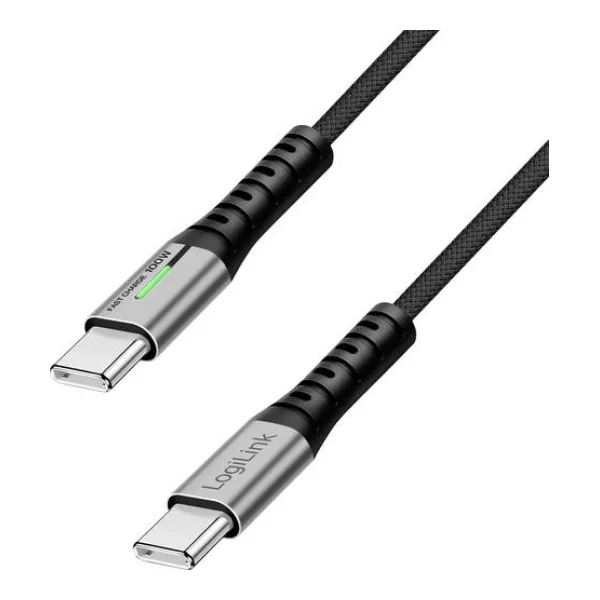 LogiLink USB-C® Kabel USB 2.0 USB-C® Stecker 0.30 m Schwarz mit LED, beidseitig verwendbarer Stecker CU0420