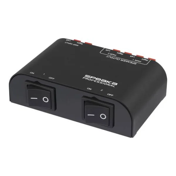 SpeaKa Professional 2 Port Lautsprecher-Umschalter Klemmanschluss Metallgehäuse Schwarz